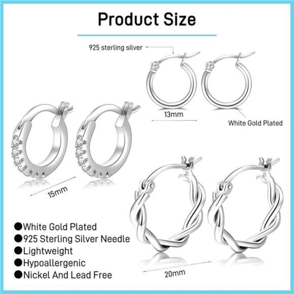 Gold Hoop Earrings for Women Sterling Silver Post Small Gold Hoop - Picture 2 of 7